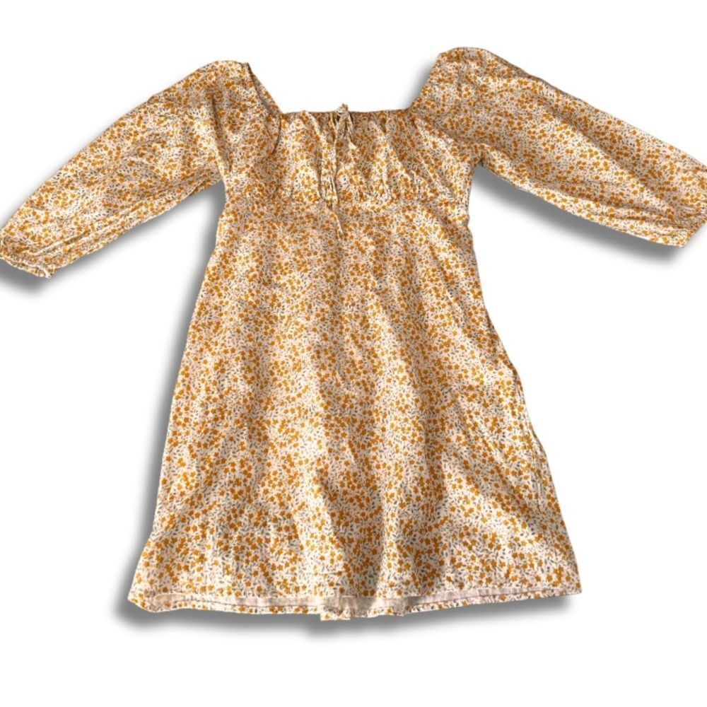 Paper Crane Summer Yellow Floral Long Sleeve Peasant Dress Size Medium